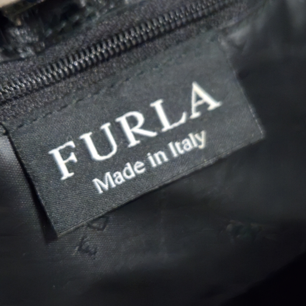 Furla Vintage Glossy Black Croc-Embossed Turn-lock Tote Bag-EUC - Picture 6 of 13